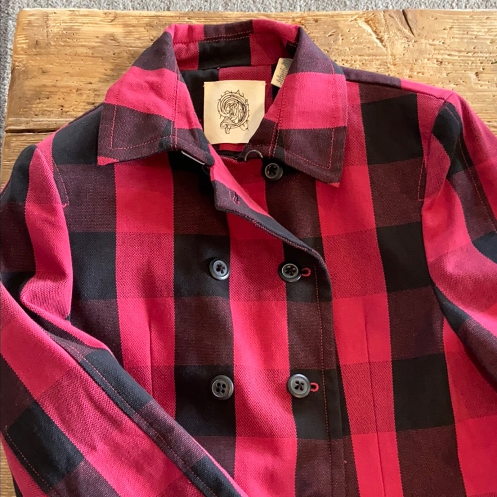 BUFFALO PLAID DOUBLE BREASTED COAT RED/BLACK SZ L - Picture 3 of 6